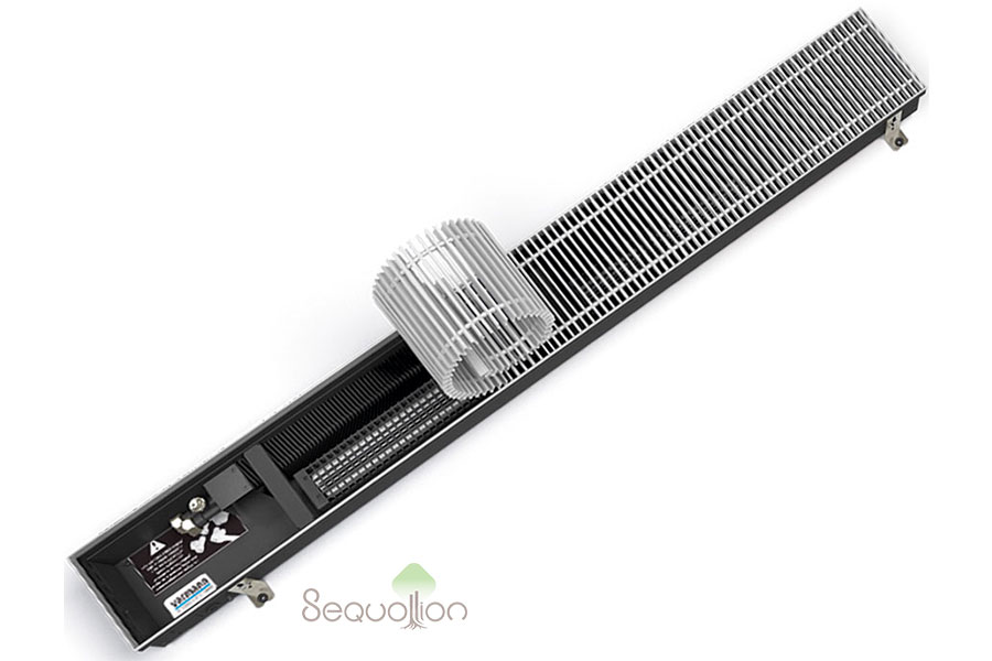 Внутрипольный конвектор отопления водяной Varmann Qtherm Eco QECO 230.90.3000 RR U EV1 L с вентилятором подключение слева решетка серебро