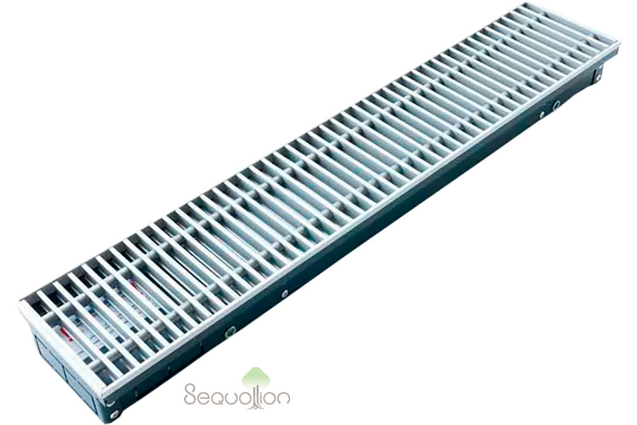 Внутрипольный конвектор отопления водяной Techno Power KVZ 150-65-1800 без вентилятора подключение слева решетка серебро