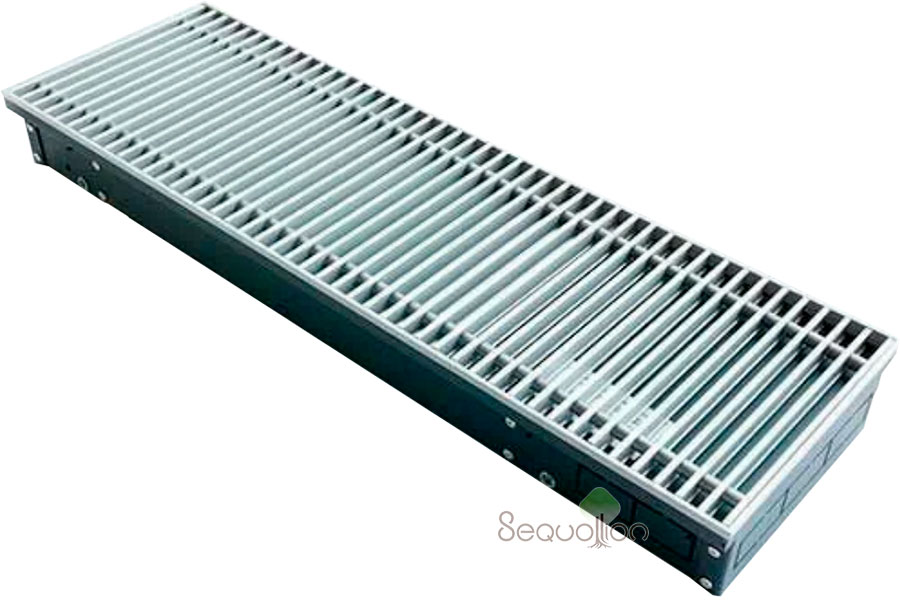 Внутрипольный конвектор отопления водяной Techno Usual KVZ 250-105-600 без вентилятора подключение справа решетка серебро
