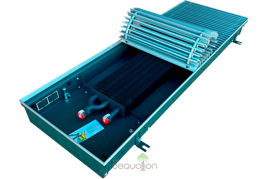 Внутрипольный конвектор отопления водяной Techno Usual KVZ 350-105-600 без вентилятора подключение слева решетка серебро