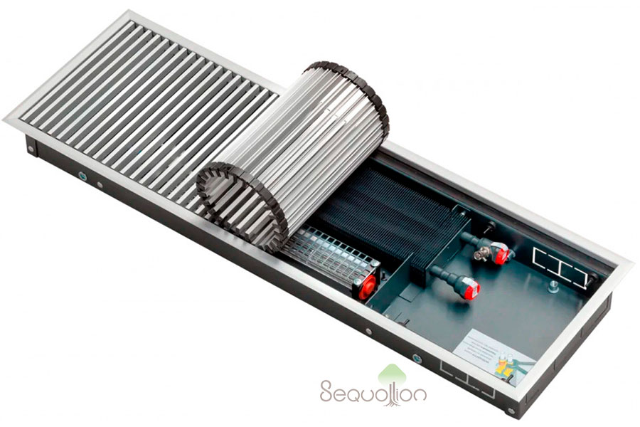 Внутрипольный конвектор отопления водяной Techno Power Vent KVZVh 250x75x800 220V (с вентилятором, подключение справа, решетка серебро)