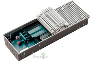 Внутрипольный конвектор отопления водяной Techno Power Vent KVZVh 270x130x4600 24V (с вентилятором, подключение слева, решетка серебро)