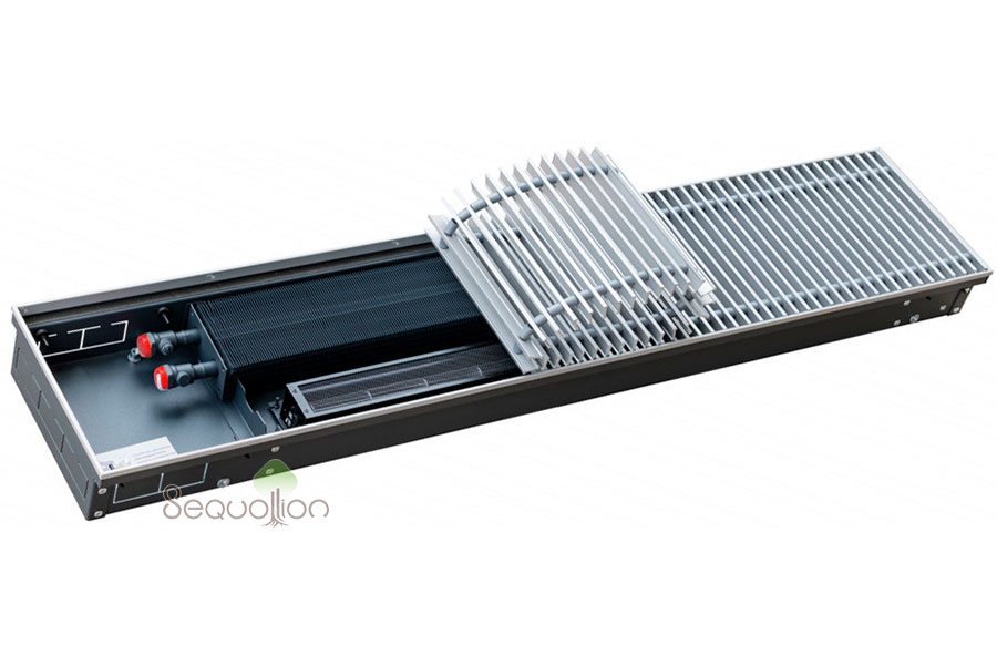 Внутрипольный конвектор отопления водяной Techno Vent KVZV 190x85x700 24V (с вентилятором, подключение слева, решетка серебро)