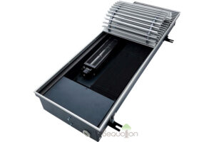 Внутрипольный конвектор отопления водяной Techno Vent KVZV 250x105x800 220V (с вентилятором, подключение справа, решетка серебро)