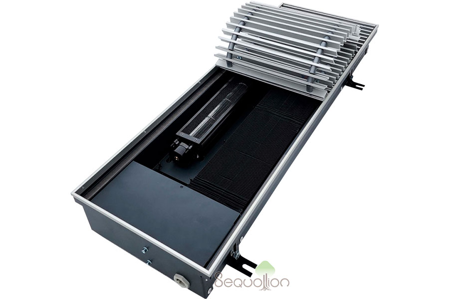 Внутрипольный конвектор отопления водяной Techno Vent KVZV 250x105x800 220V (с вентилятором, подключение справа, решетка серебро)
