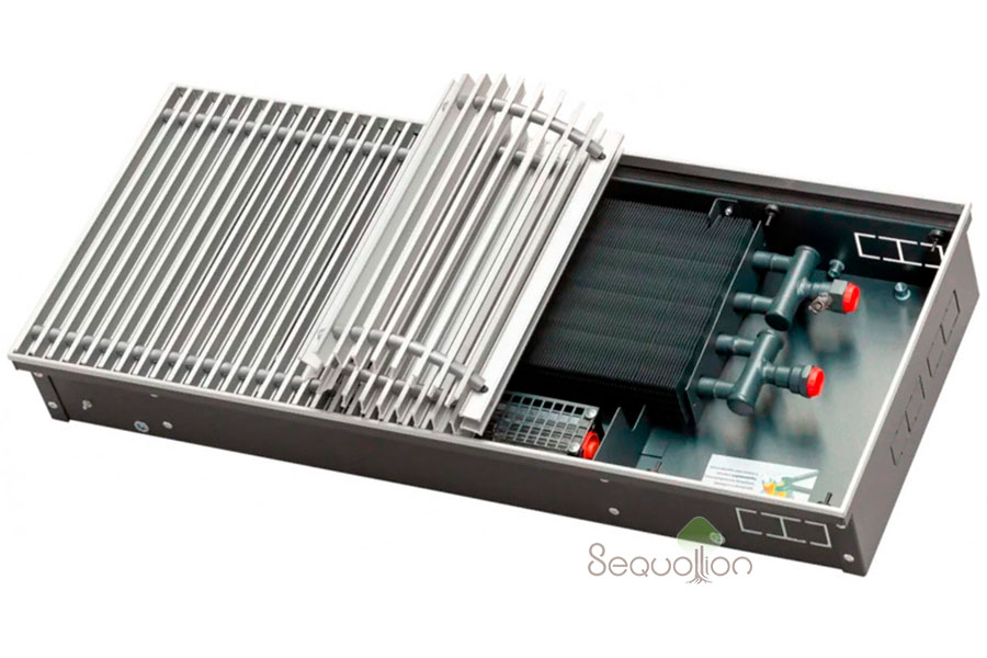 Внутрипольный конвектор отопления водяной Techno Vent KVZV 420x140x4700 24V (с вентилятором, подключение справа, решетка серебро)